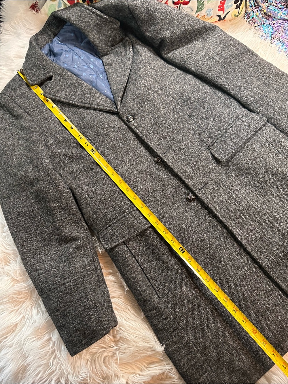 Jingpinfushi • Men’s Charcoal Grey Long Wool Blend Peacoat - Picture 9 of 16